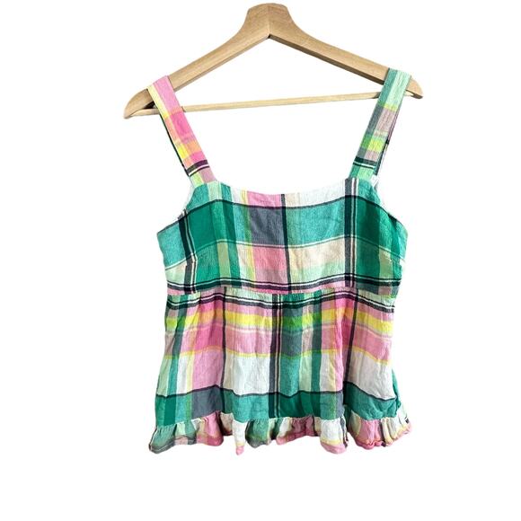 LOFT Plaid Tie Back Peplum Cami Spring Tank Top Ruffle 6 Petite 6P P6 - Picture 1 of 7